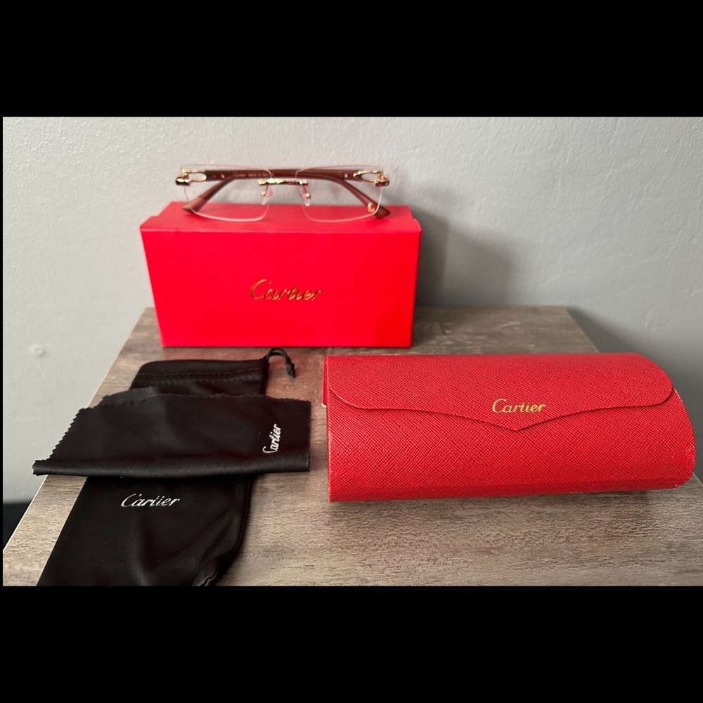 Cartier Glasses with Red and Gold Accents
